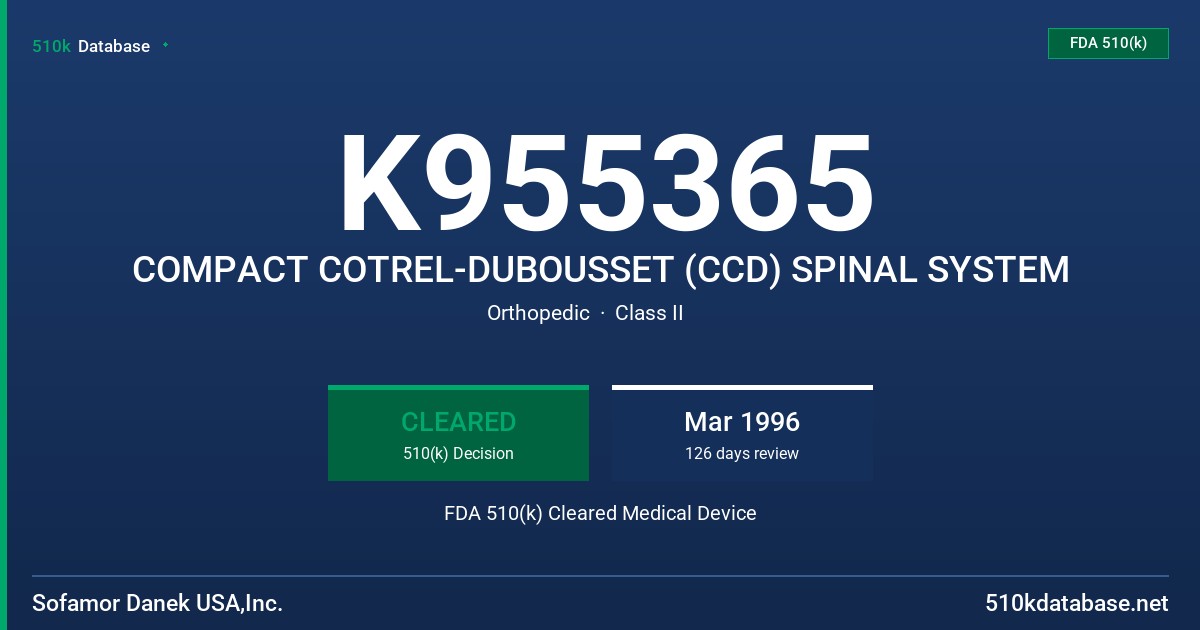 K955365 COMPACT COTREL-DUBOUSSET (CCD) SPINAL SYSTEM FDA 510(k) Cleared Medical Device