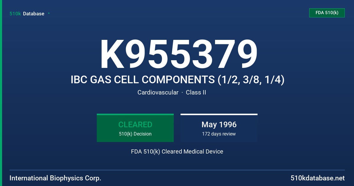 K955379 IBC GAS CELL COMPONENTS (1/2, 3/8, 1/4) FDA 510(k) Cleared Medical Device