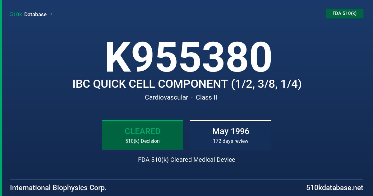 K955380 IBC QUICK CELL COMPONENT (1/2, 3/8, 1/4) FDA 510(k) Cleared Medical Device