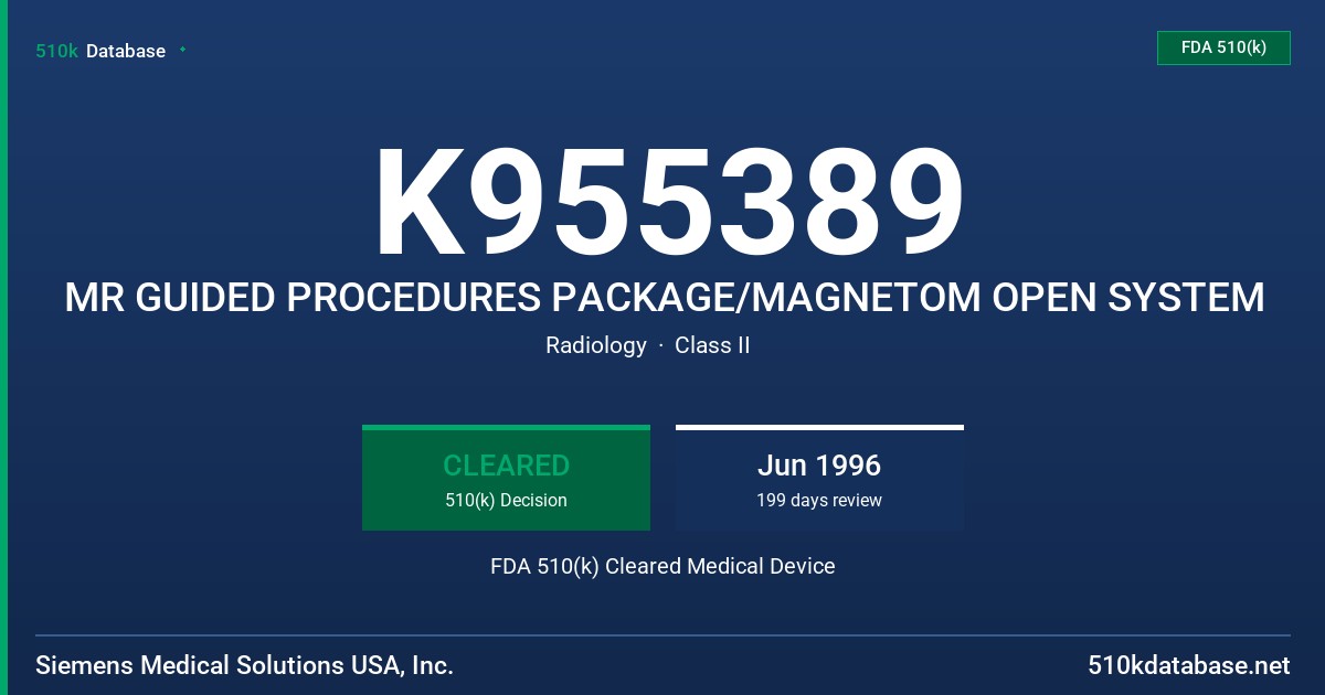 K955389 MR GUIDED PROCEDURES PACKAGE/MAGNETOM OPEN SYSTEM FDA 510(k) Cleared Medical Device