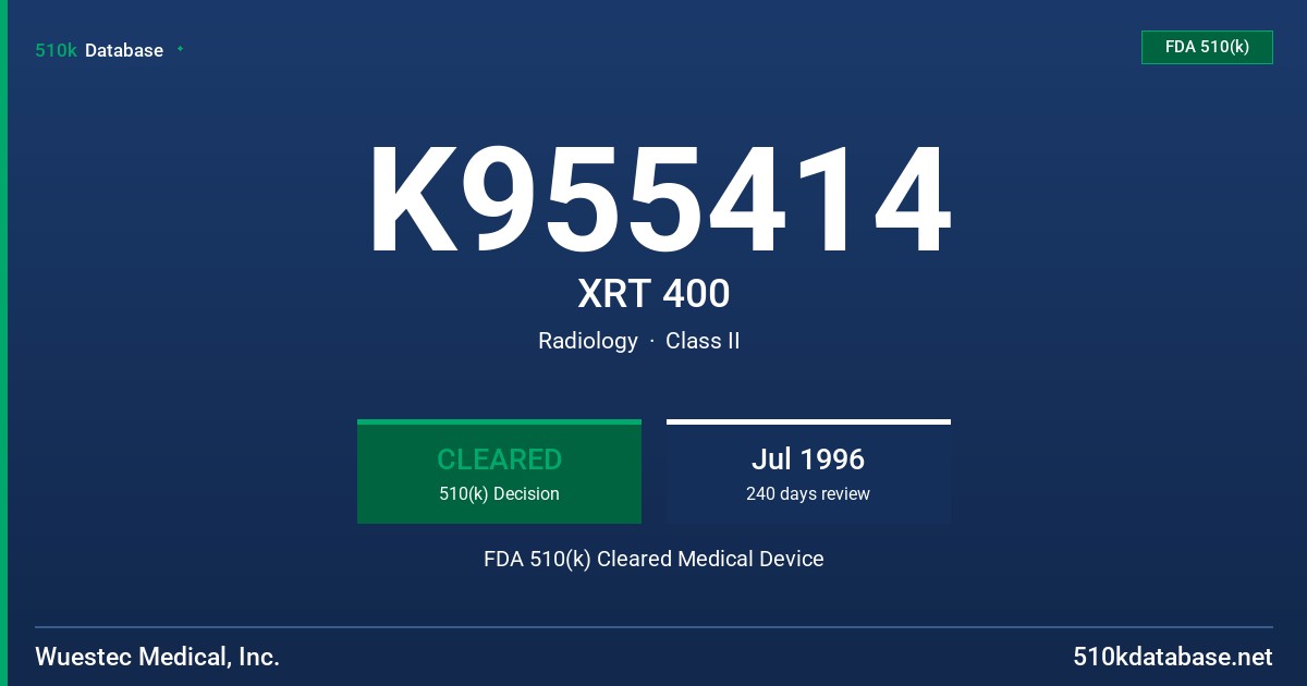 K955414 XRT 400 FDA 510(k) Cleared Medical Device