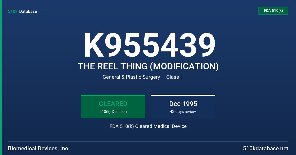 K955439 THE REEL THING (MODIFICATION) FDA 510(k) Cleared Medical Device