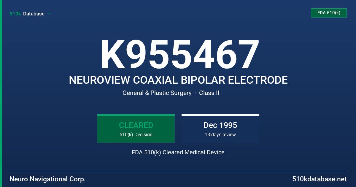 K955467 NEUROVIEW COAXIAL BIPOLAR ELECTRODE FDA 510(k) Cleared Medical Device