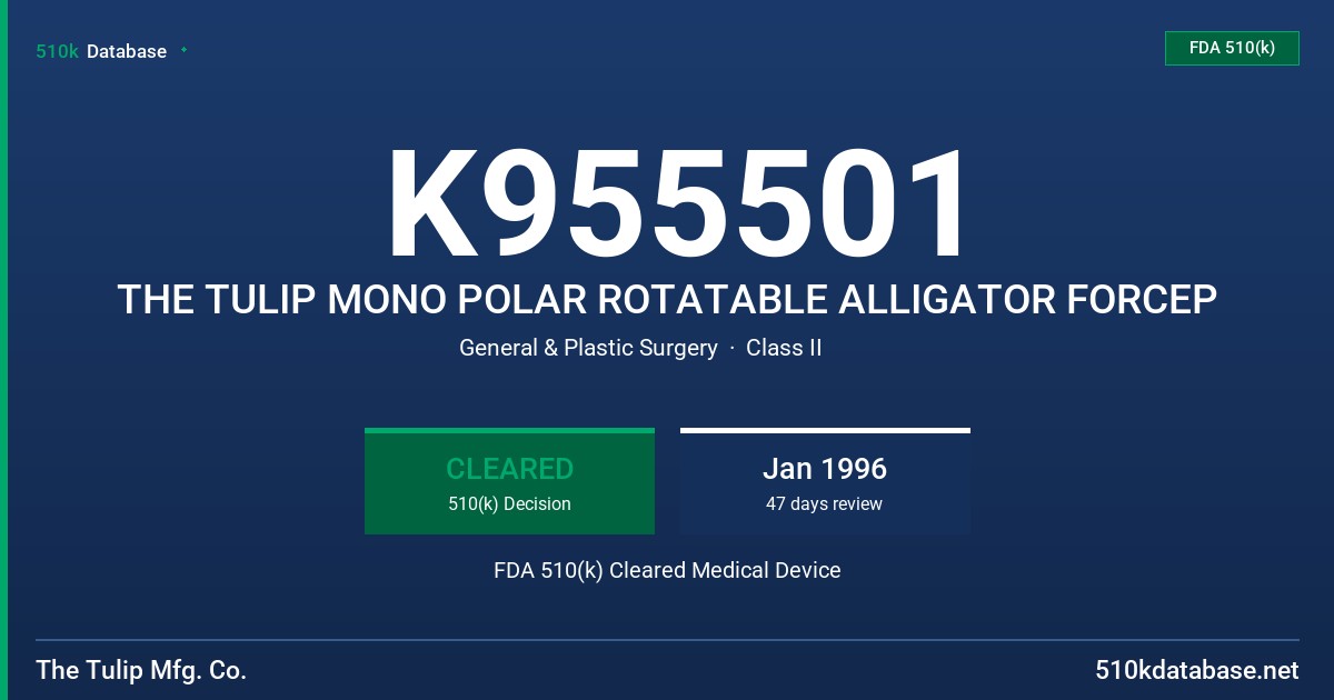 K955501 THE TULIP MONO POLAR ROTATABLE ALLIGATOR FORCEP FDA 510(k) Cleared Medical Device