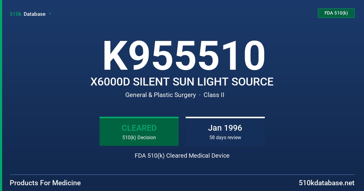 K955510 X6000D SILENT SUN LIGHT SOURCE FDA 510(k) Cleared Medical Device