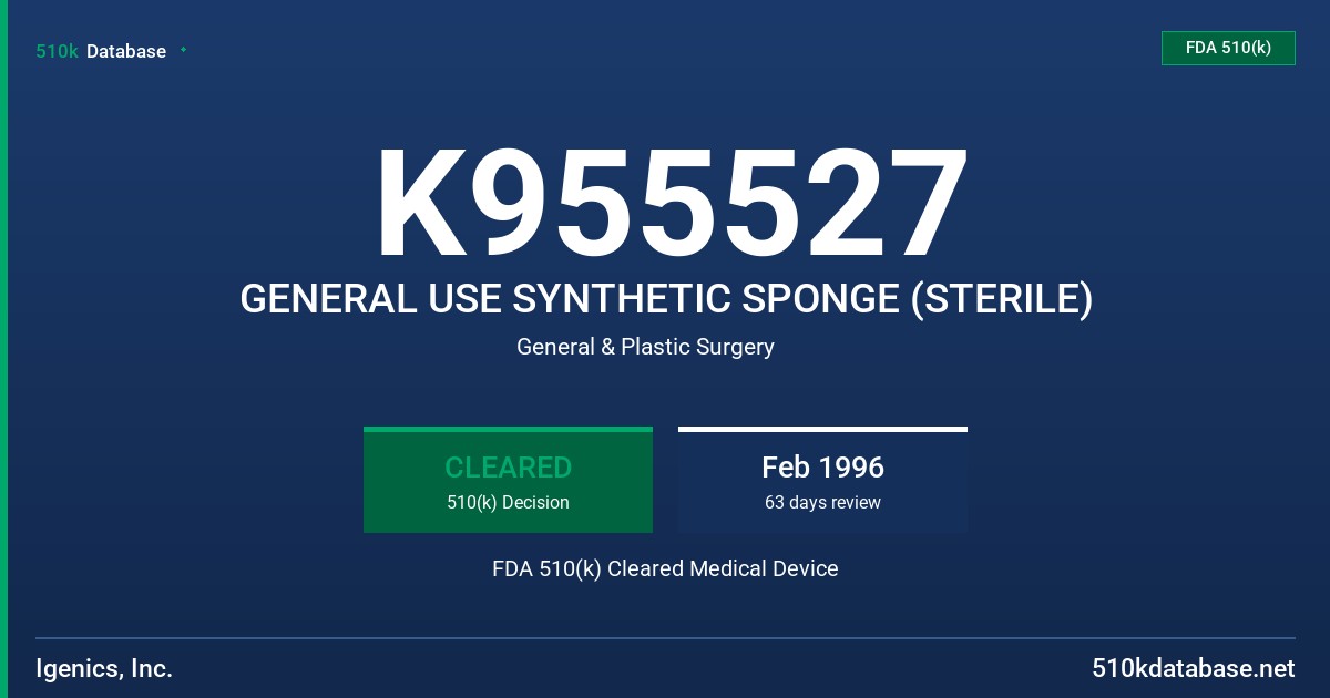 K955527 GENERAL USE SYNTHETIC SPONGE (STERILE) FDA 510(k) Cleared Medical Device