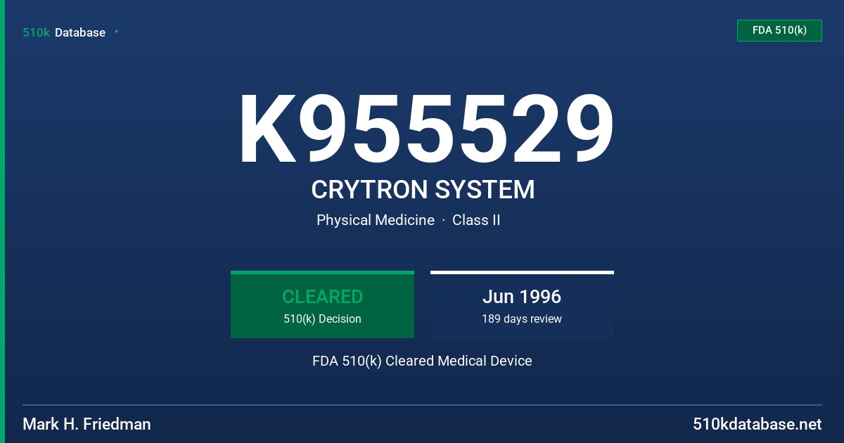 K955529 CRYTRON SYSTEM FDA 510(k) Cleared Medical Device