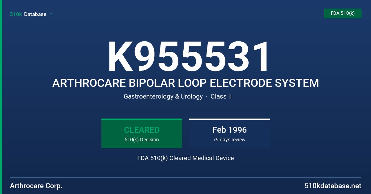 K955531 ARTHROCARE BIPOLAR LOOP ELECTRODE SYSTEM FDA 510(k) Cleared Medical Device