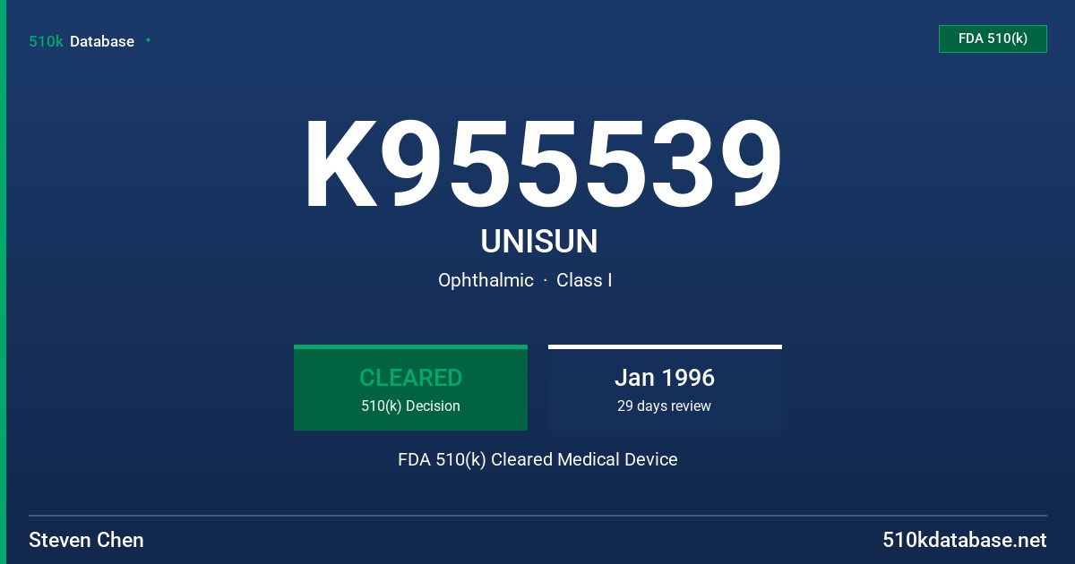 K955539 UNISUN FDA 510(k) Cleared Medical Device
