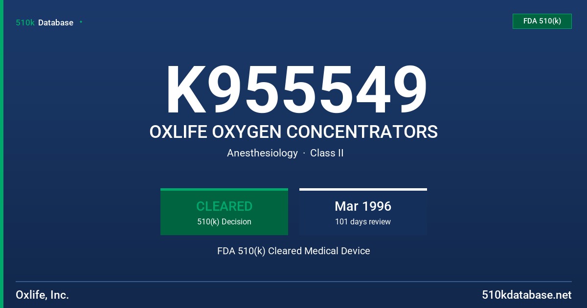 K955549 OXLIFE OXYGEN CONCENTRATORS FDA 510(k) Cleared Medical Device