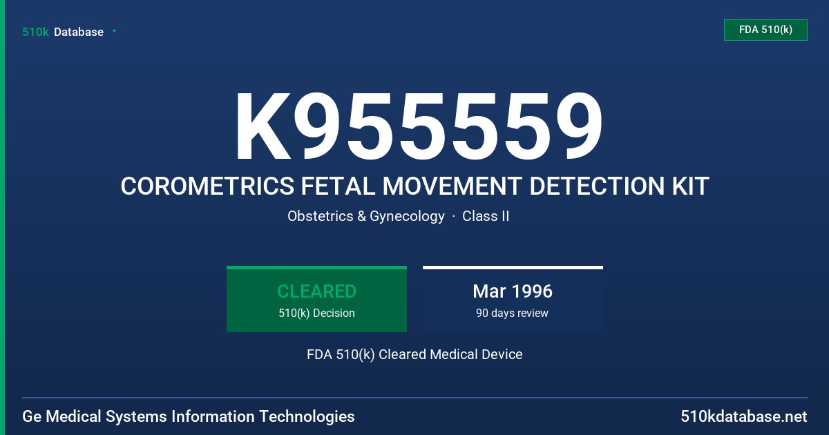 K955559 COROMETRICS FETAL MOVEMENT DETECTION KIT FDA 510(k) Cleared Medical Device