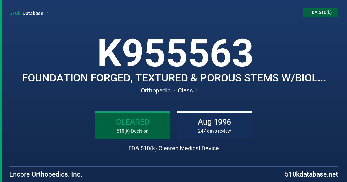 K955563 FOUNDATION FORGED, TEXTURED & POROUS STEMS W/BIOLOX CERAMIC HEADS FDA 510(k) Cleared Medical Device