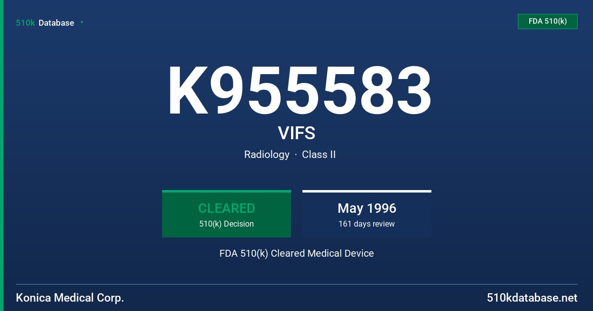 K955583 VIFS FDA 510(k) Cleared Medical Device