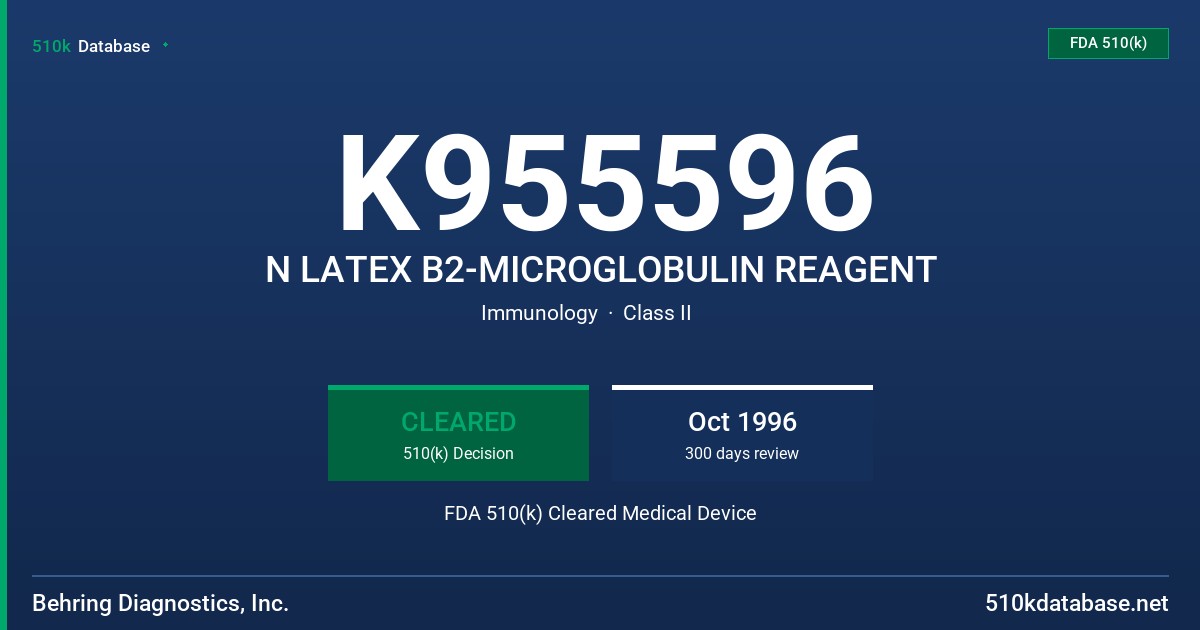 K955596 N LATEX B2-MICROGLOBULIN REAGENT FDA 510(k) Cleared Medical Device