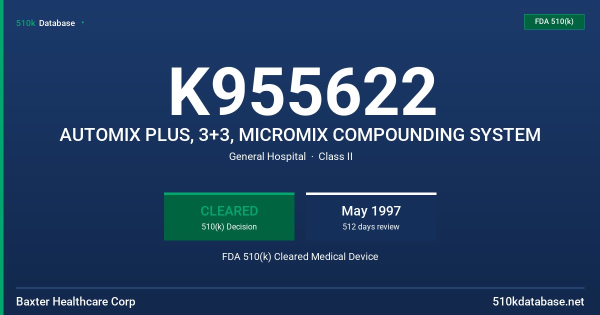 K955622 AUTOMIX PLUS, 3+3, MICROMIX COMPOUNDING SYSTEM FDA 510(k) Cleared Medical Device