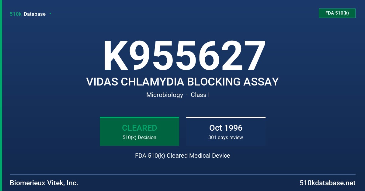 K955627 VIDAS CHLAMYDIA BLOCKING ASSAY FDA 510(k) Cleared Medical Device