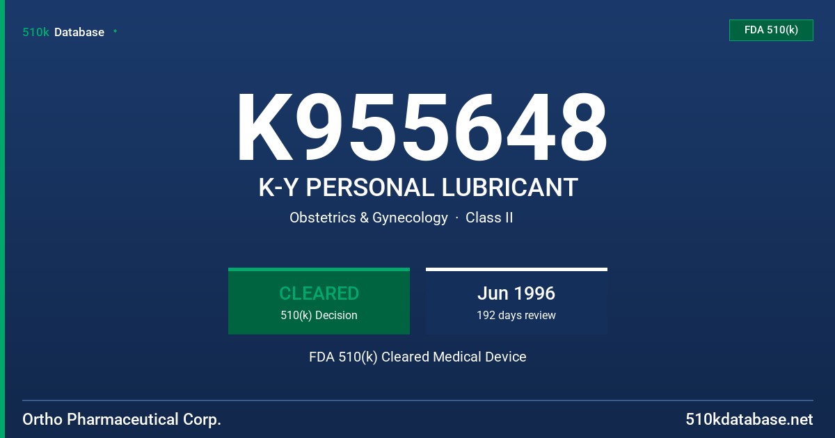K955648 K-Y PERSONAL LUBRICANT FDA 510(k) Cleared Medical Device