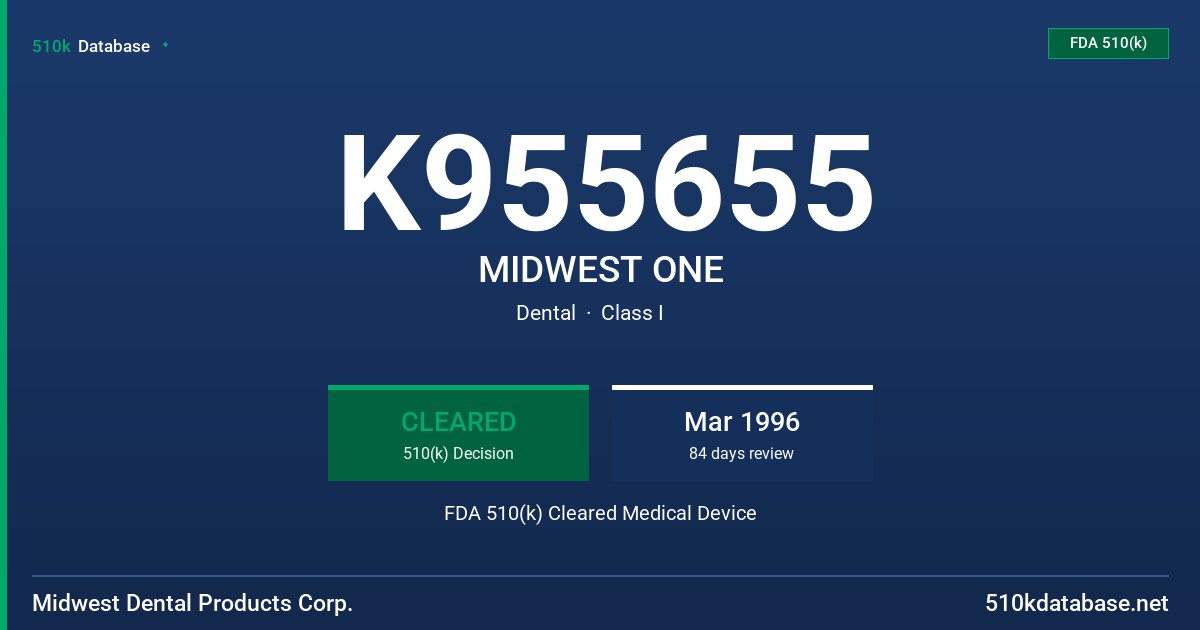 K955655 MIDWEST ONE FDA 510(k) Cleared Medical Device