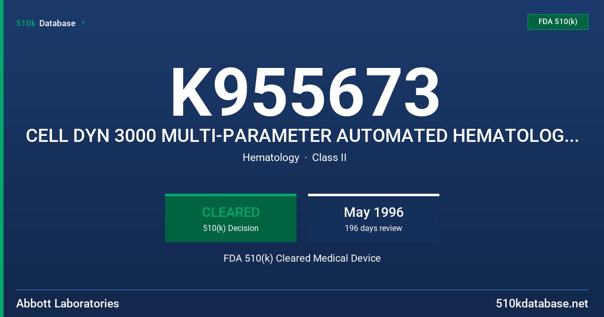 K955673 CELL DYN 3000 MULTI-PARAMETER AUTOMATED HEMATOLOGY ANALYZER (MODIFICATION) FDA 510(k) Cleared Medical Device