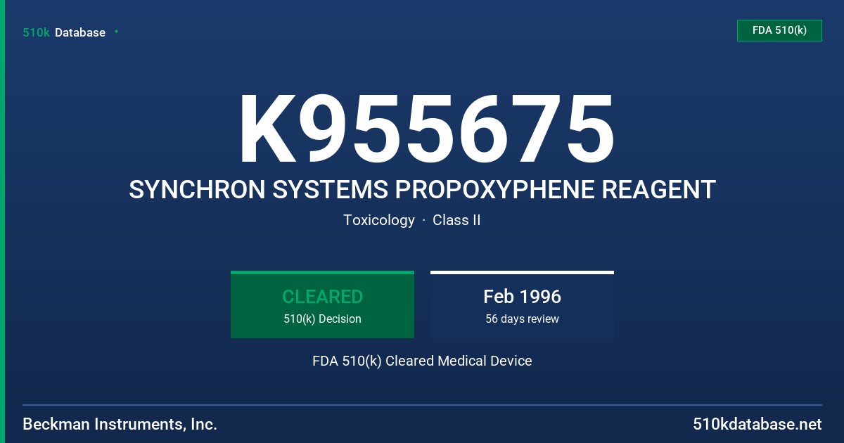 K955675 SYNCHRON SYSTEMS PROPOXYPHENE REAGENT FDA 510(k) Cleared Medical Device