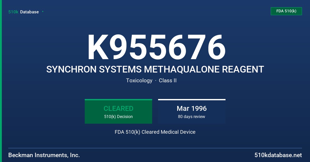 K955676 SYNCHRON SYSTEMS METHAQUALONE REAGENT FDA 510(k) Cleared Medical Device