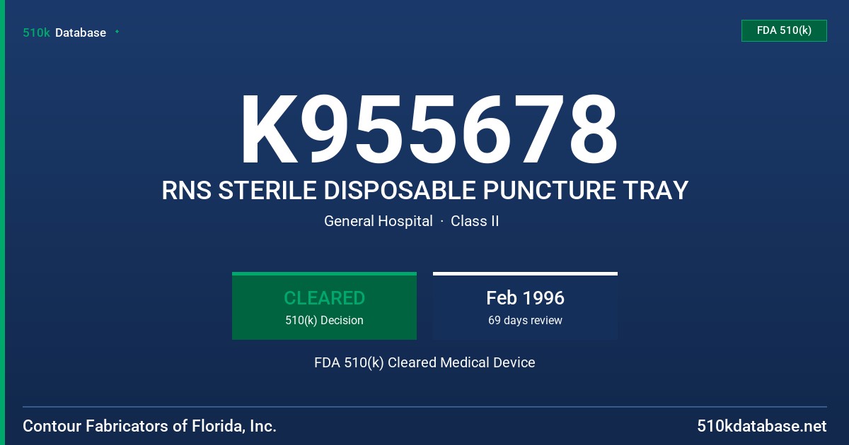 K955678 RNS STERILE DISPOSABLE PUNCTURE TRAY FDA 510(k) Cleared Medical Device