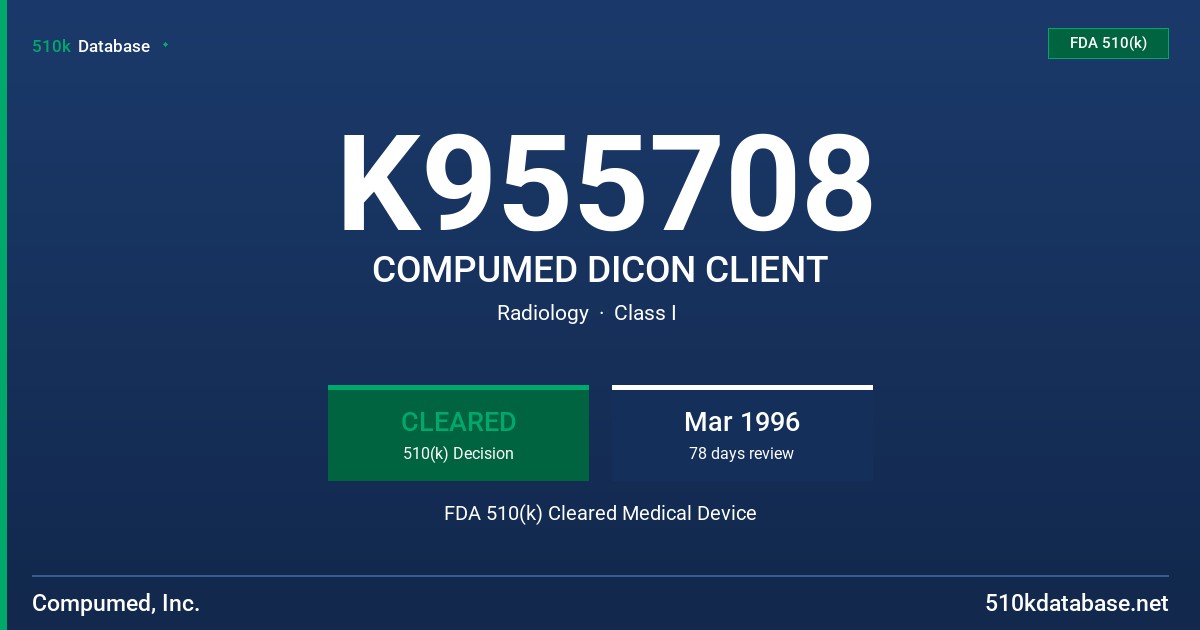 K955708 COMPUMED DICON CLIENT FDA 510(k) Cleared Medical Device
