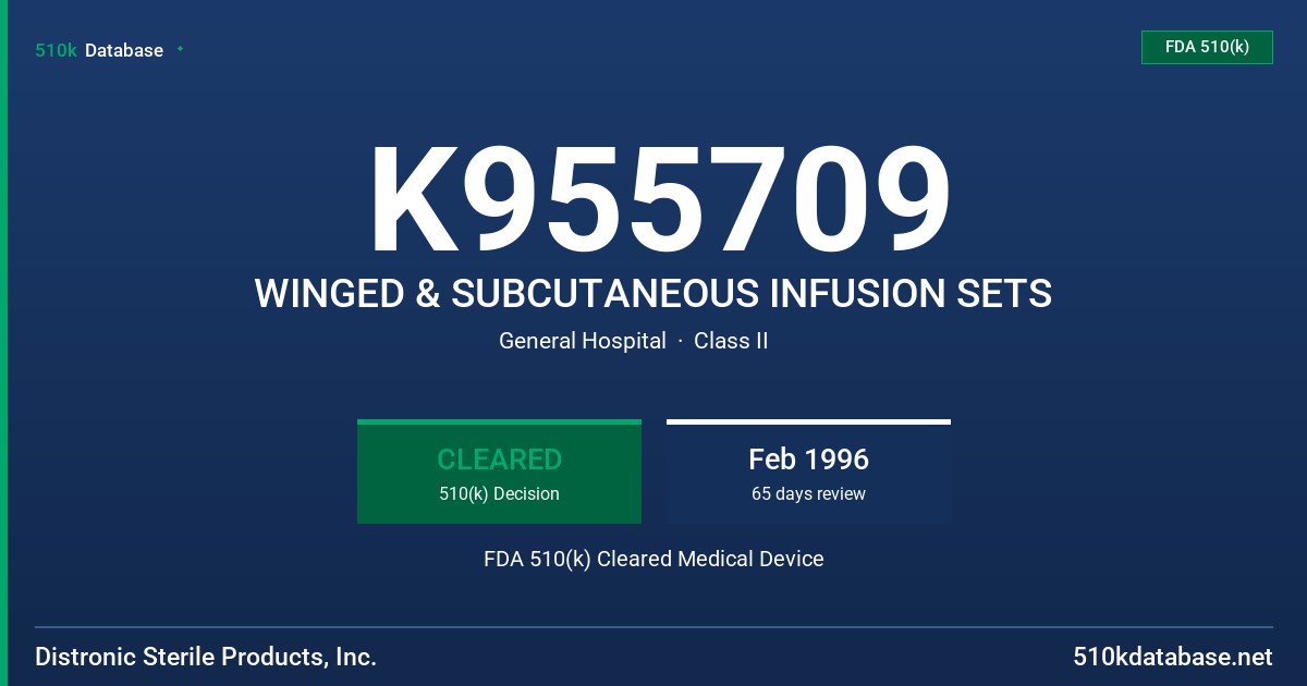 K955709 WINGED & SUBCUTANEOUS INFUSION SETS FDA 510(k) Cleared Medical Device