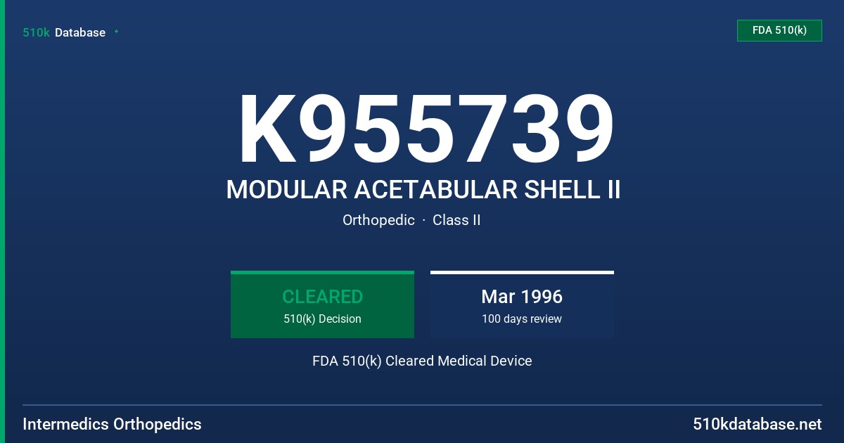 K955739 MODULAR ACETABULAR SHELL II FDA 510(k) Cleared Medical Device
