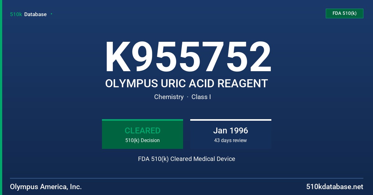 K955752 OLYMPUS URIC ACID REAGENT FDA 510(k) Cleared Medical Device