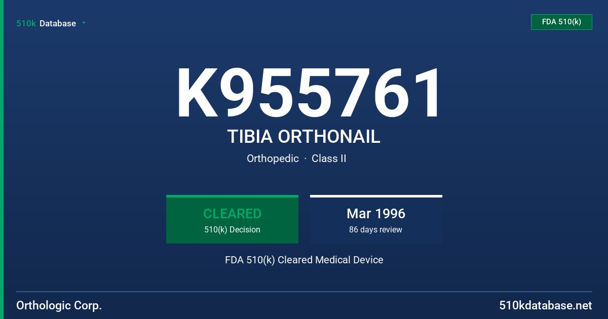 K955761 TIBIA ORTHONAIL FDA 510(k) Cleared Medical Device
