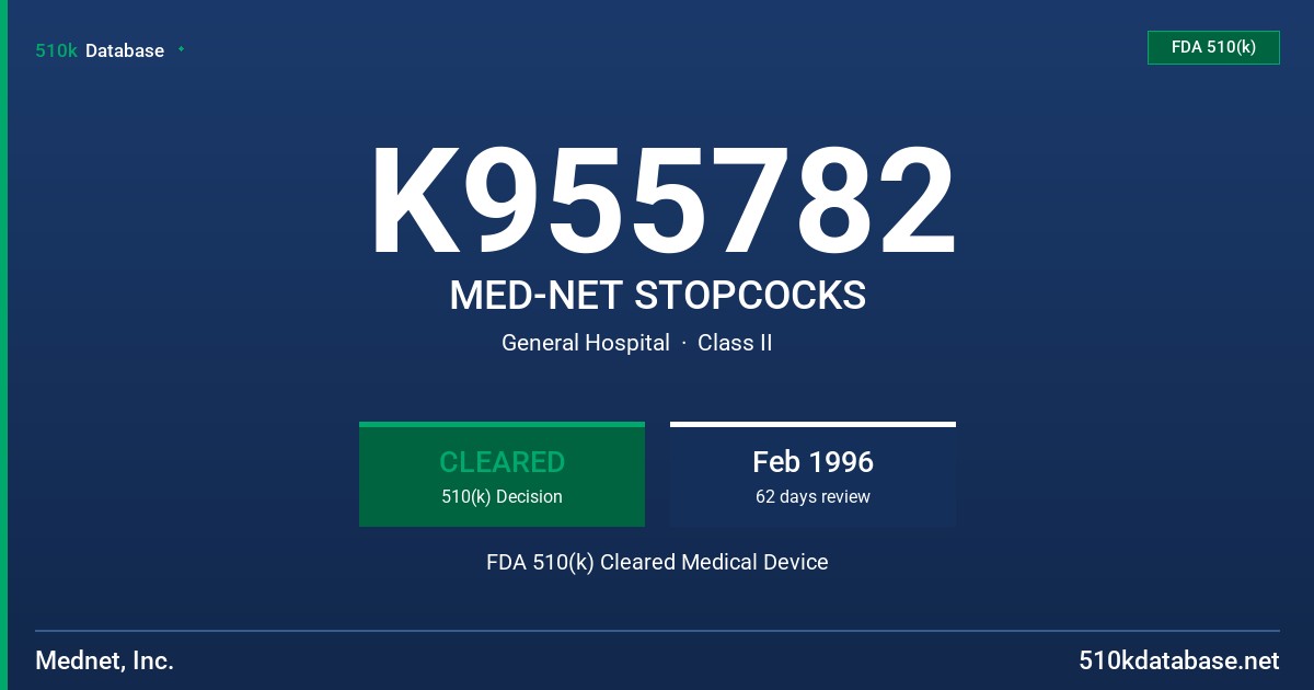 K955782 MED-NET STOPCOCKS FDA 510(k) Cleared Medical Device