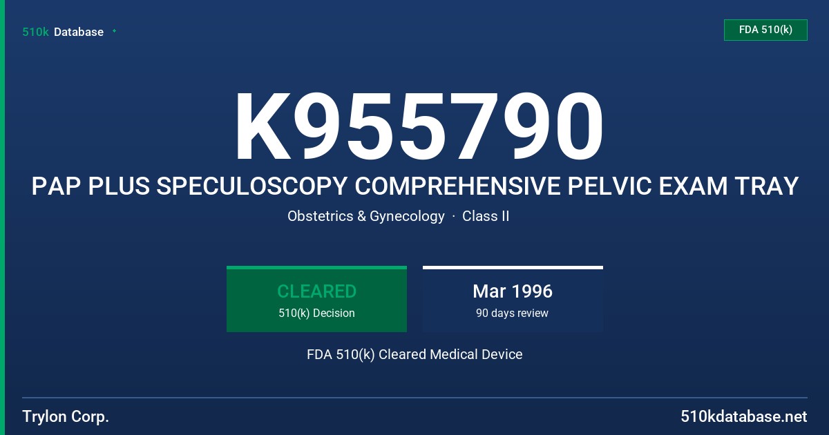 K955790 PAP PLUS SPECULOSCOPY COMPREHENSIVE PELVIC EXAM TRAY FDA 510(k) Cleared Medical Device