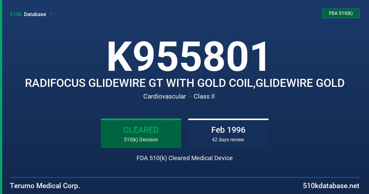 K955801 RADIFOCUS GLIDEWIRE GT WITH GOLD COIL,GLIDEWIRE GOLD FDA 510(k) Cleared Medical Device