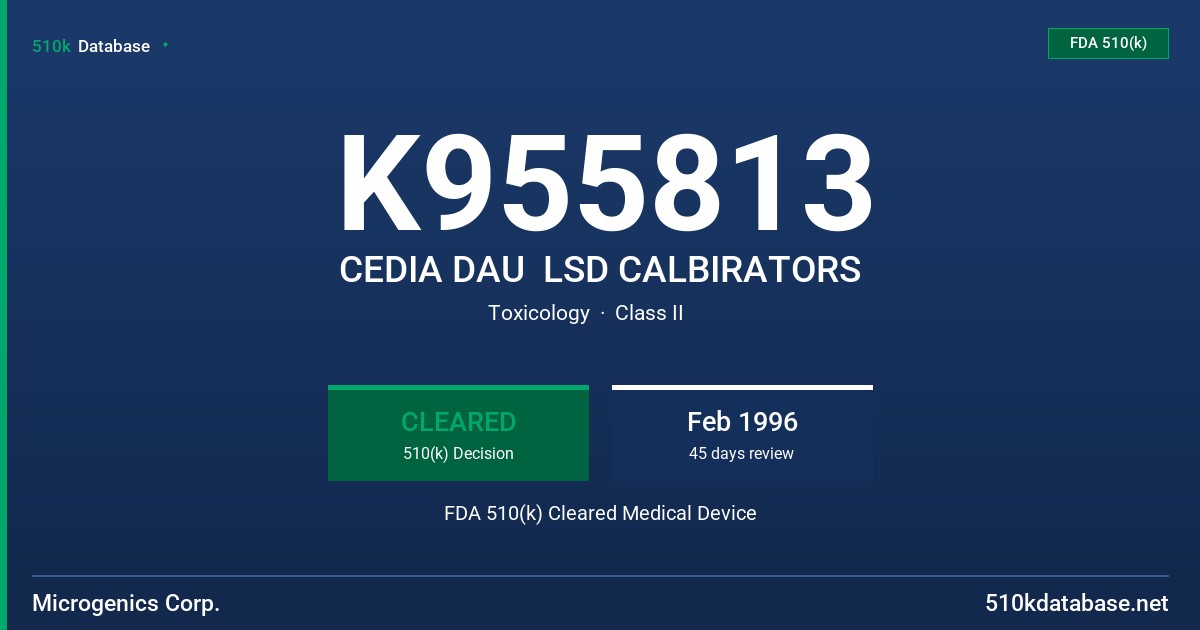 K955813 CEDIA DAU  LSD CALBIRATORS FDA 510(k) Cleared Medical Device
