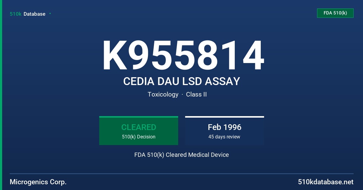 K955814 CEDIA DAU LSD ASSAY FDA 510(k) Cleared Medical Device