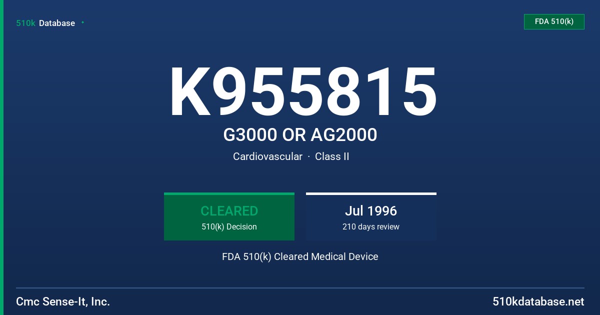K955815 G3000 OR AG2000 FDA 510(k) Cleared Medical Device
