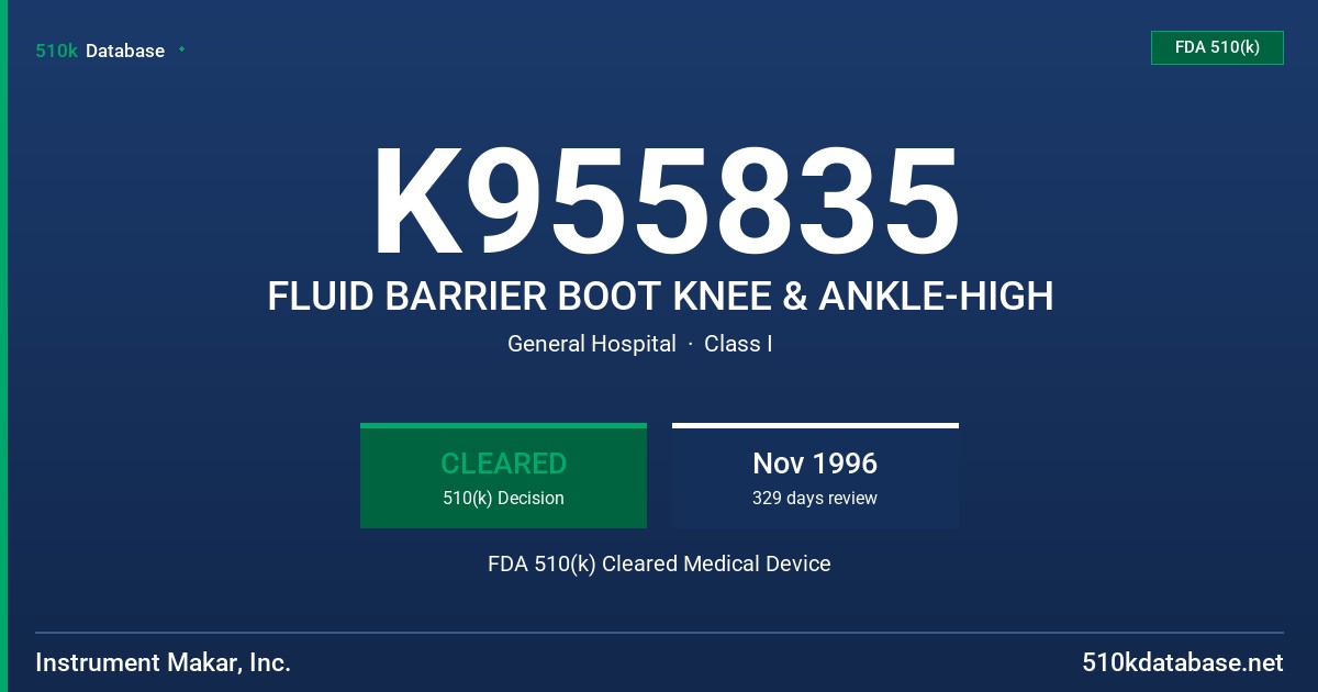 K955835 FLUID BARRIER BOOT KNEE & ANKLE-HIGH FDA 510(k) Cleared Medical Device
