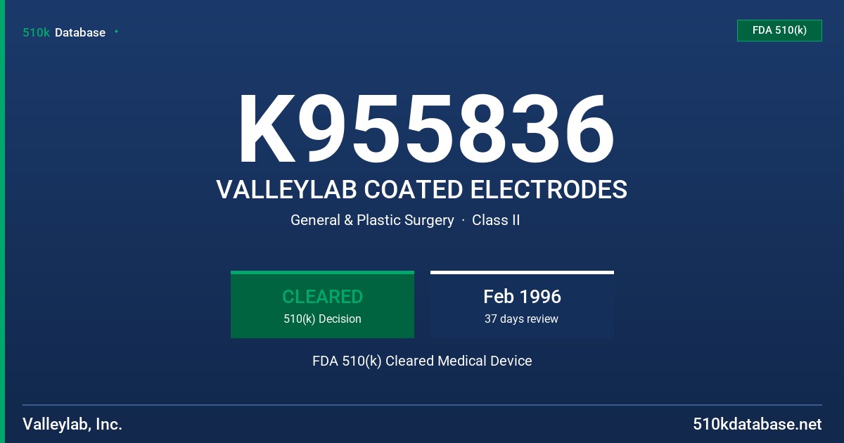 K955836 VALLEYLAB COATED ELECTRODES FDA 510(k) Cleared Medical Device