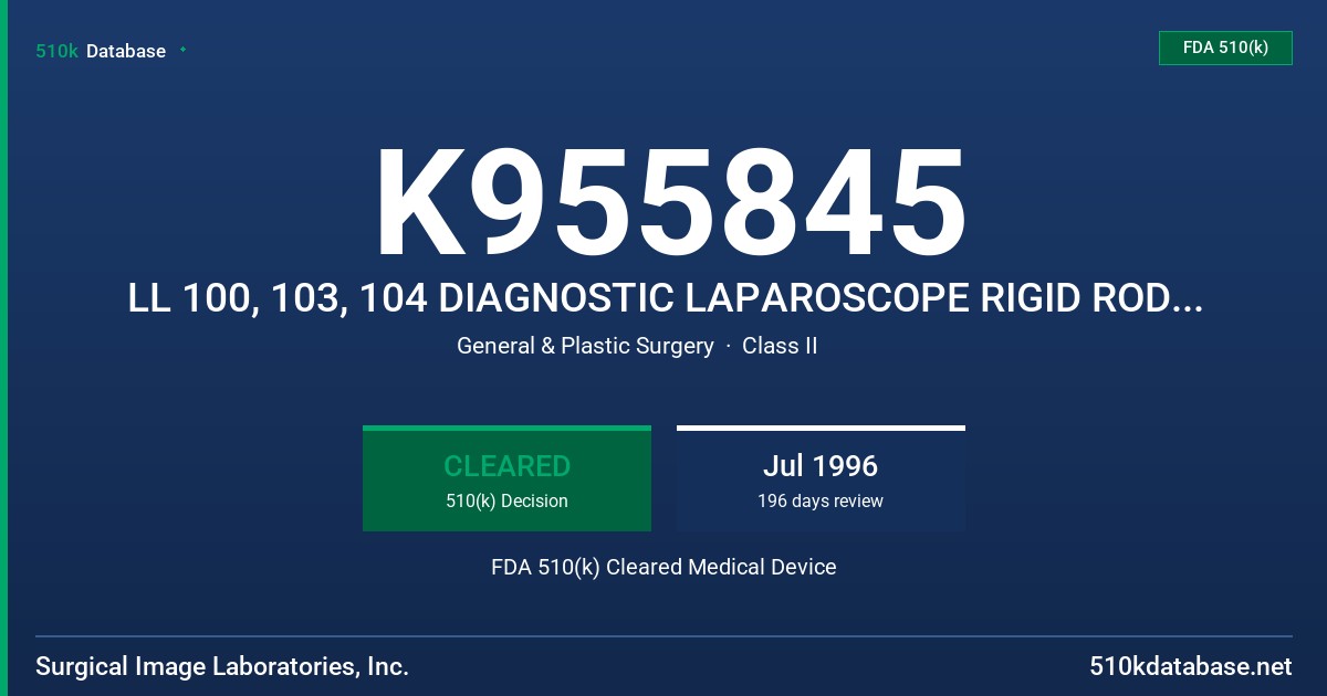 K955845 LL 100, 103, 104 DIAGNOSTIC LAPAROSCOPE RIGID ROD LENS FDA 510(k) Cleared Medical Device