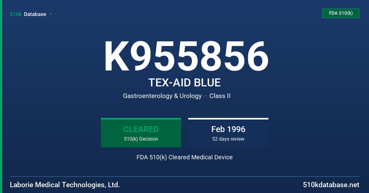 K955856 TEX-AID BLUE FDA 510(k) Cleared Medical Device