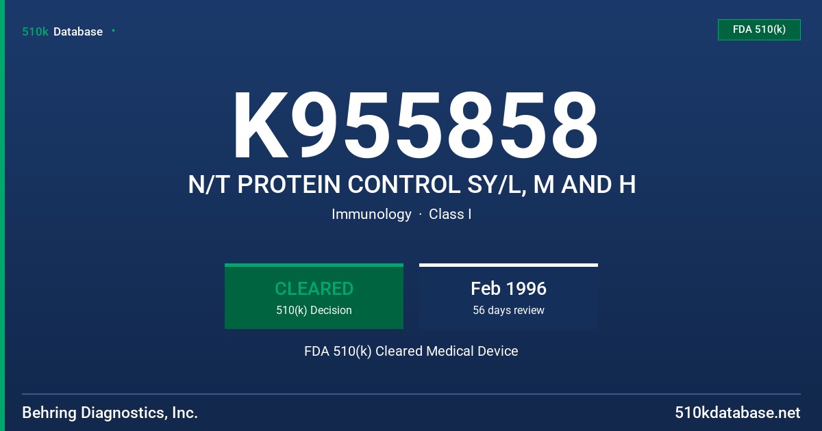 K955858 N/T PROTEIN CONTROL SY/L, M AND H FDA 510(k) Cleared Medical Device