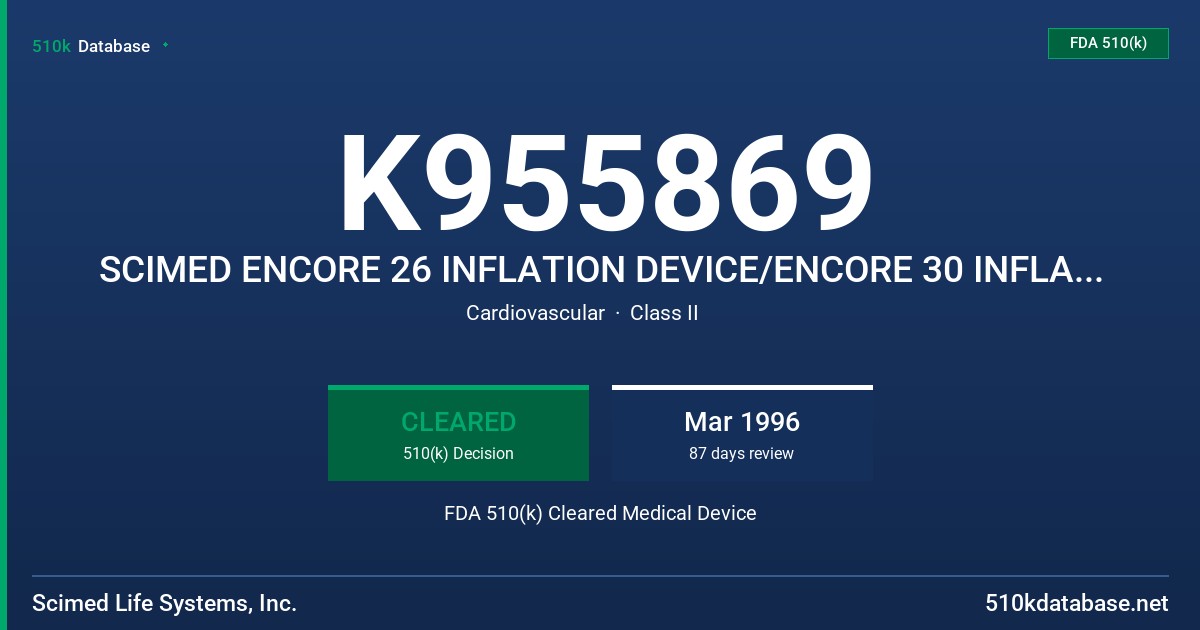 K955869 SCIMED ENCORE 26 INFLATION DEVICE/ENCORE 30 INFLATION DEVICE FDA 510(k) Cleared Medical Device