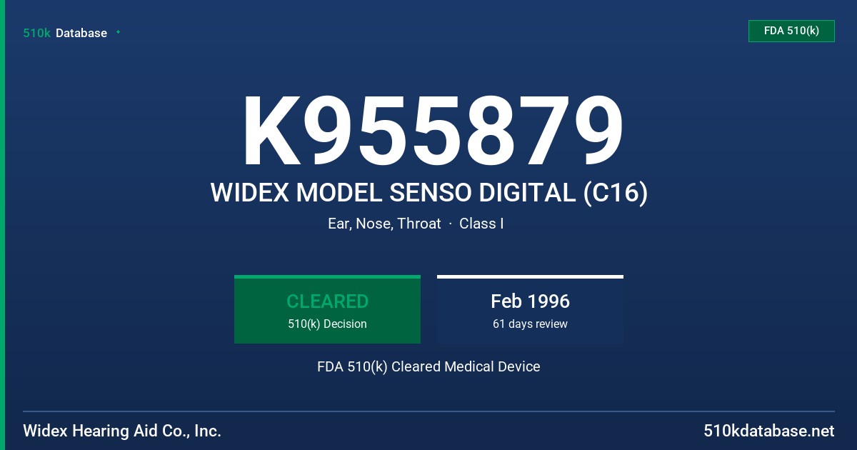 K955879 WIDEX MODEL SENSO DIGITAL (C16) FDA 510(k) Cleared Medical Device