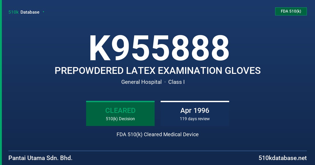K955888 PREPOWDERED LATEX EXAMINATION GLOVES FDA 510(k) Cleared Medical Device