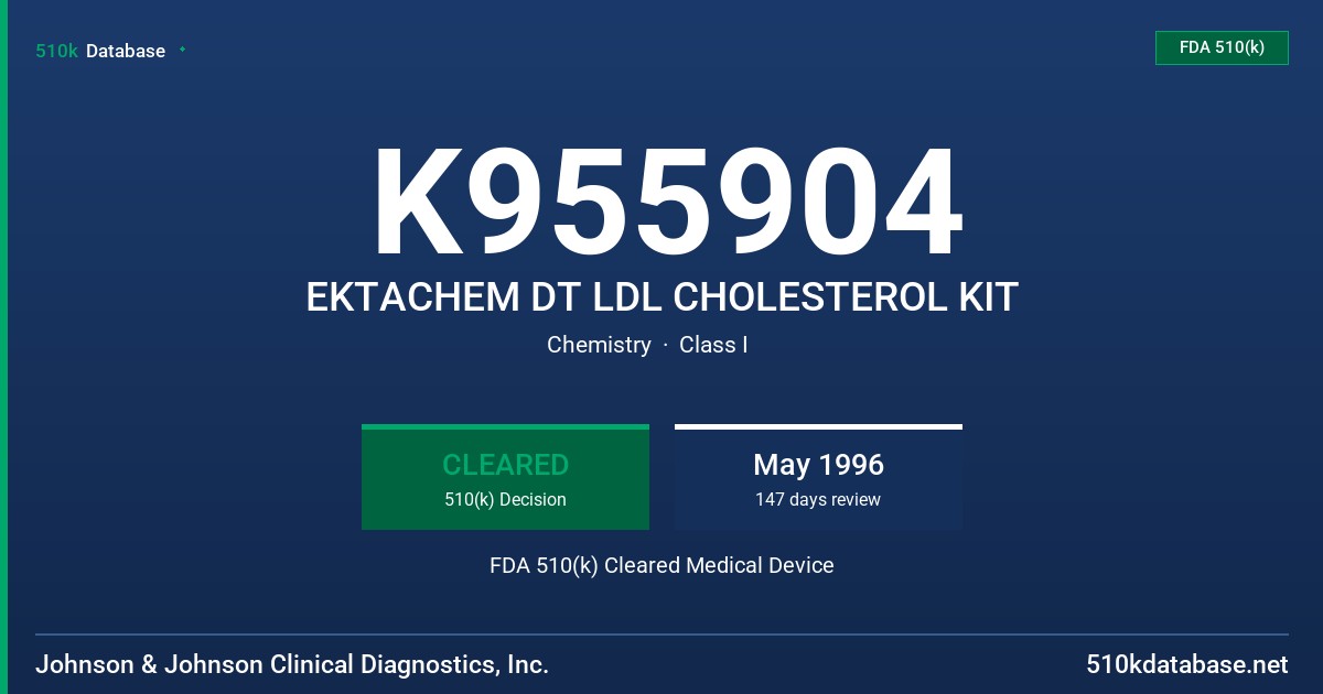 K955904 EKTACHEM DT LDL CHOLESTEROL KIT FDA 510(k) Cleared Medical Device