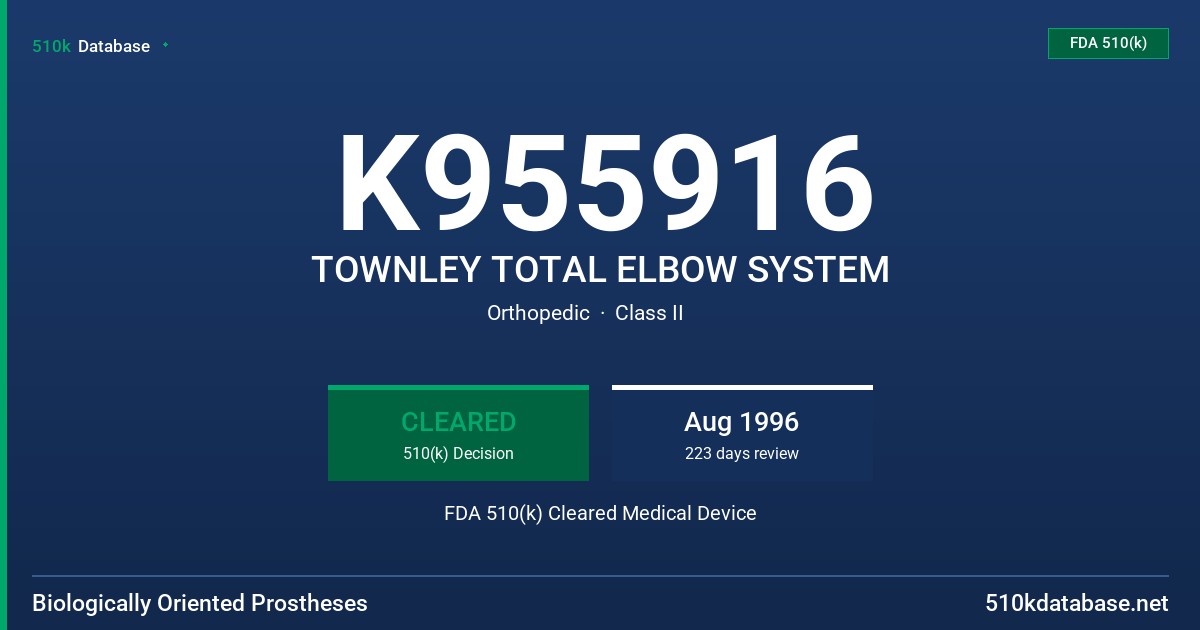 K955916 TOWNLEY TOTAL ELBOW SYSTEM FDA 510(k) Cleared Medical Device