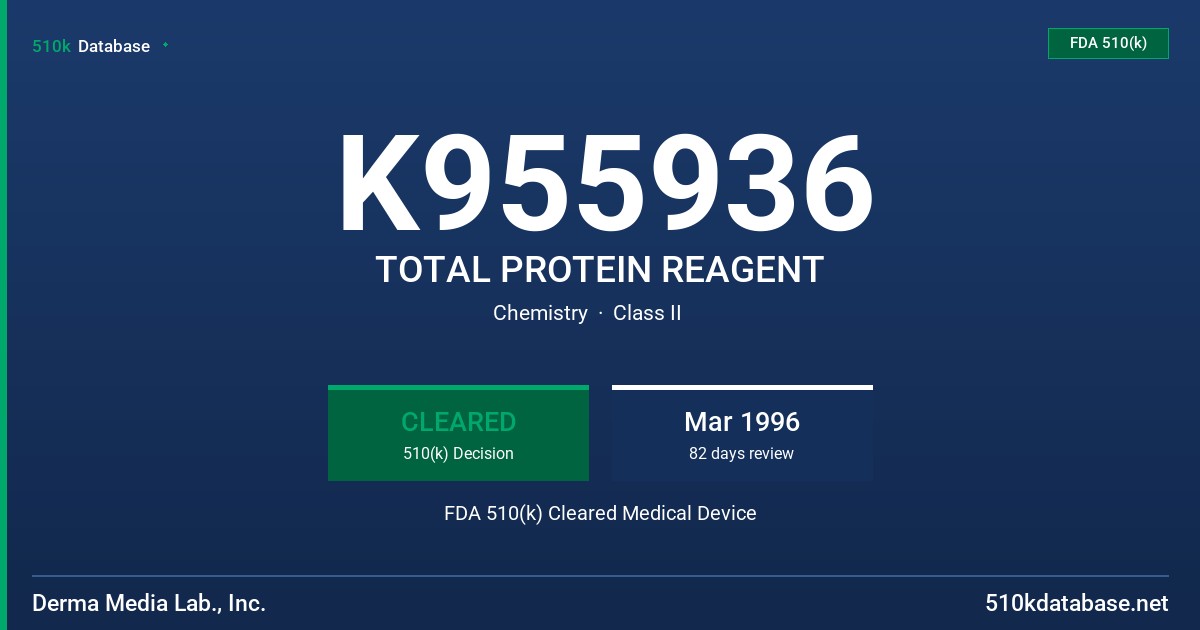 K955936 TOTAL PROTEIN REAGENT FDA 510(k) Cleared Medical Device