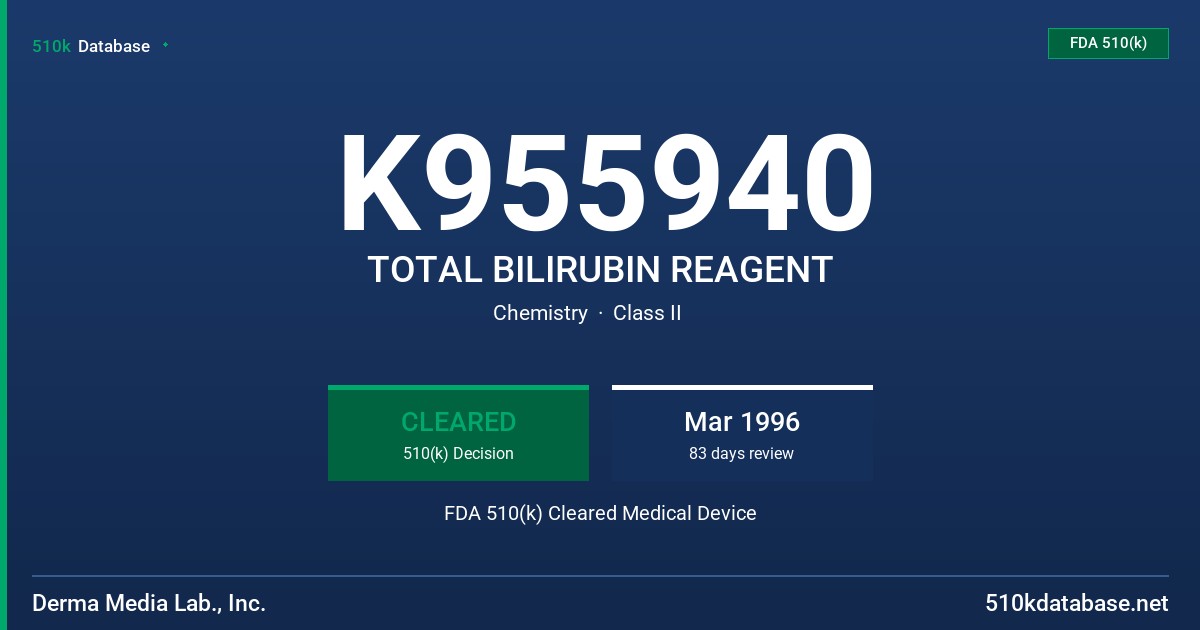 K955940 TOTAL BILIRUBIN REAGENT FDA 510(k) Cleared Medical Device