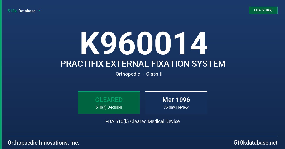 K960014 PRACTIFIX EXTERNAL FIXATION SYSTEM FDA 510(k) Cleared Medical Device